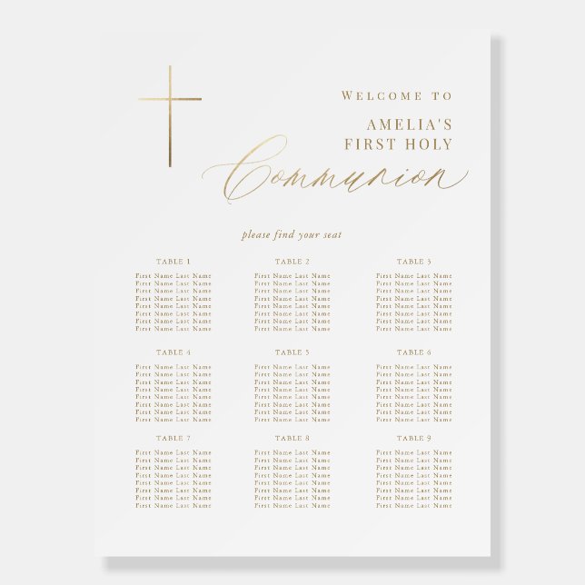 Elegant Cross Calligraphy Communion Seating Chart Foam Board (Front)