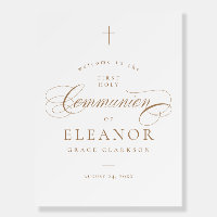 Elegant Cross Calligraphy Communion Welcome Sign