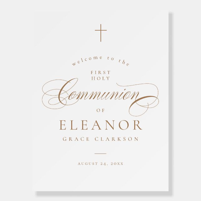 Elegant Cross Calligraphy Communion Welcome Sign (Front)