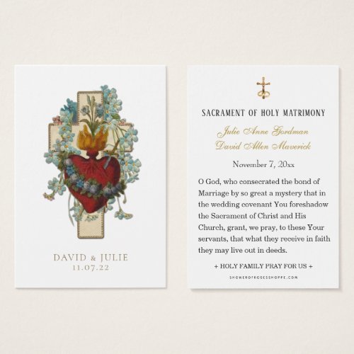 Elegant Cross Catholic Wedding Prayer Card