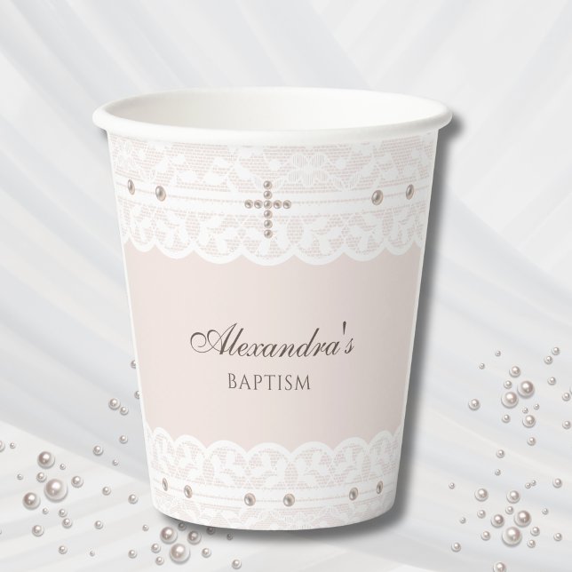 Elegant Cross Christening Christian Baptism Paper Cups (Creator Uploaded)