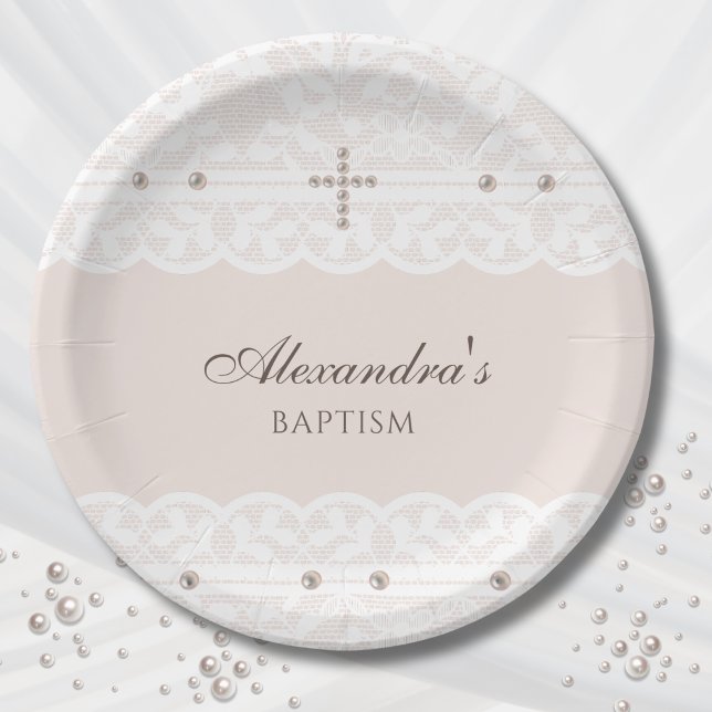 Elegant Cross Christening Christian Baptism Paper Plates (Creator Uploaded)