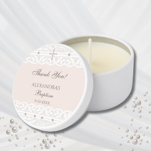 Elegant Cross Christian Baptism Thank You Mini Candle Favors