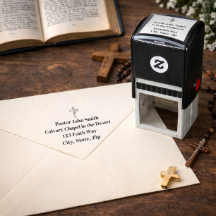 Elegant Cross Church Self Inking Rubber Stamp