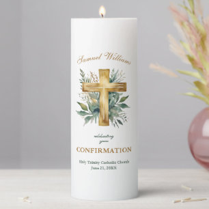 Elegant Cross Confirmation Pillar Candle