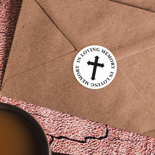 Elegant Cross Curved Text In Loving Memory Classic Round Sticker (Creator Uploaded)
