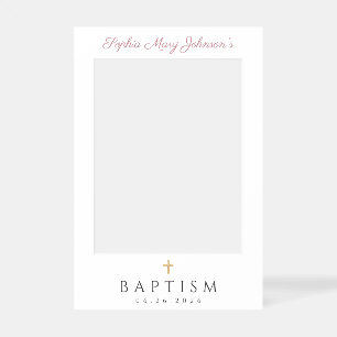 Elegant Cross Dusty Pink Script Giel Baptism Selfie Frame
