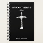 Elegant Cross Faith "Appointments" Black & White Planner<br><div class="desc">Stay organized and spiritually grounded with the Customizable "Appointments" Black & White Annual Planner, designed for Christian clergy, churches, and anyone seeking to blend faith and practicality. With a sleek black cover and elegant white details, this planner is the perfect tool for managing a busy schedule while staying connected to...</div>