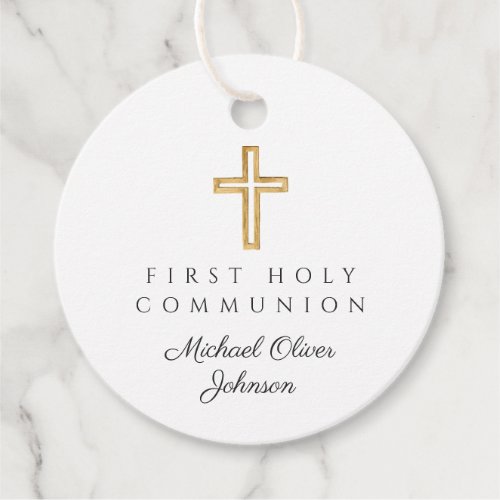 Elegant Cross First Communion Round Favor Tags
