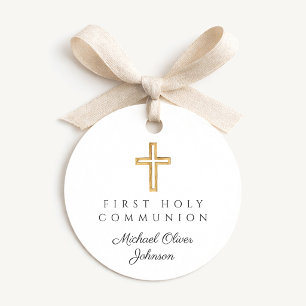Elegant Cross First Communion Round Favor Tags