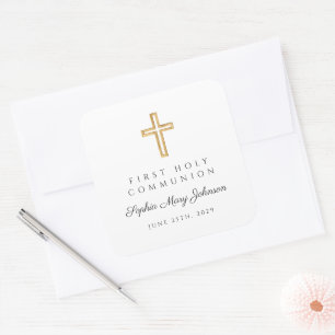 Elegant Cross First Holy Communion Square Sticker