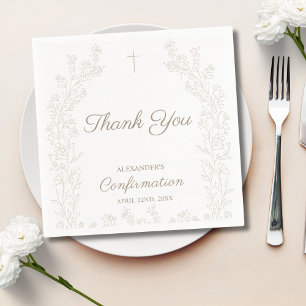 Elegant Cross Floral Confirmation Thank You Napkins