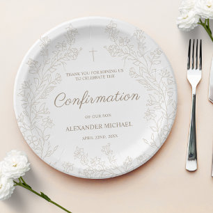 Elegant Cross Floral Confirmation Thank You Paper Plates
