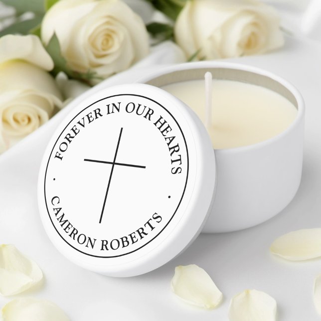 Elegant cross forever in our hearts funeral mini candle favors (Elegant cross forever in our hearts funeral mini candle favors)