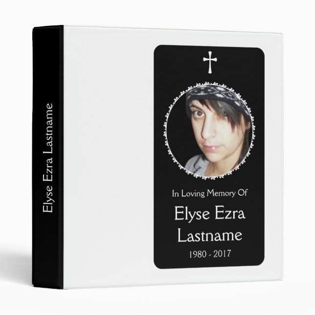 elegant cross funeral service guest book 3 ring binder (Front/Spine)