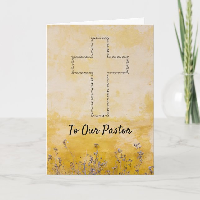 Elegant Cross & Gold Pastor Appreciation Card (Front)