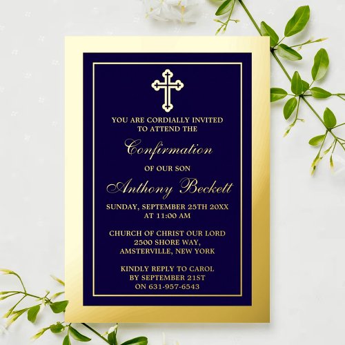 Elegant Cross Holy Communion Or Confirmation Real Foil Invitation