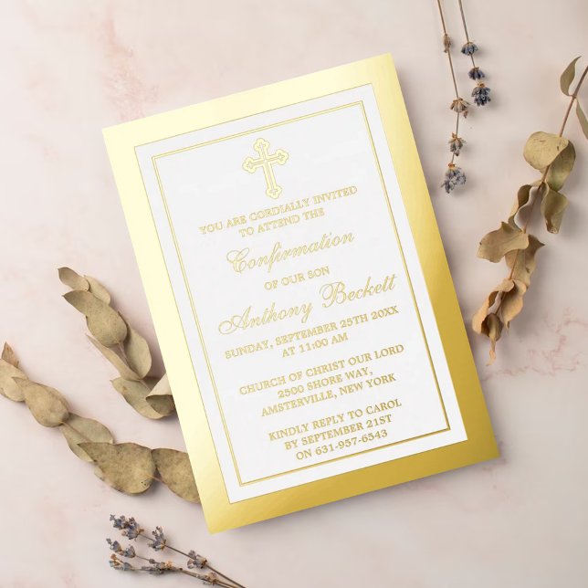 Elegant Cross Holy Communion Or Confirmation Real Foil Invitation (Creator Uploaded)