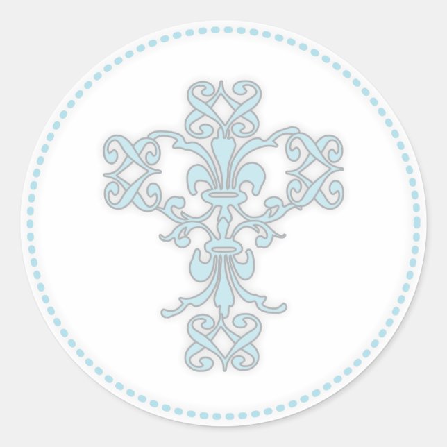 Elegant Cross in Blue Classic Round Sticker (Front)