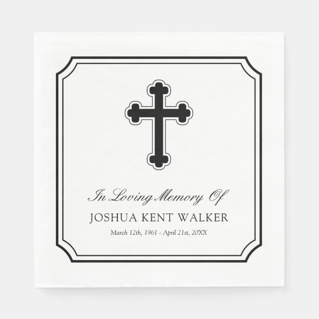 Elegant Cross In Loving Memory Funeral Napkins (Front)