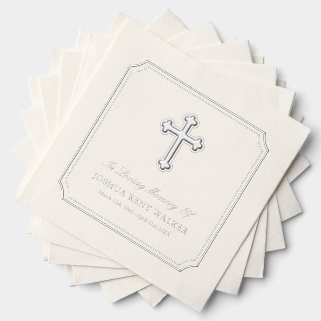 Elegant Cross In Loving Memory Silver Foil Funeral Napkins (Insitu (Stacked))