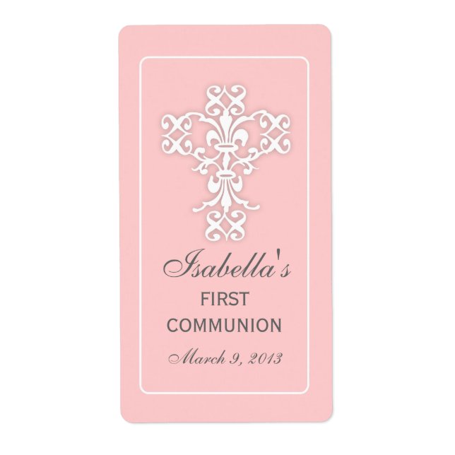 Elegant Cross in Pink Favor Sticker Label (Front)