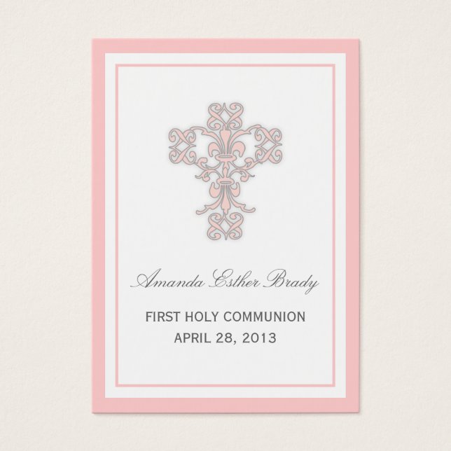 Elegant Cross in Pink Favor Tag Card (Front)