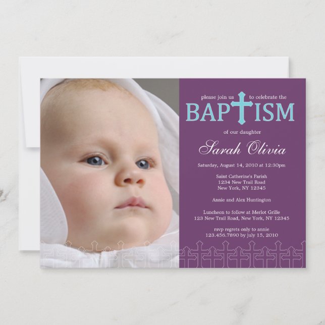 Elegant Cross Photo Baptism Invitation (Front)