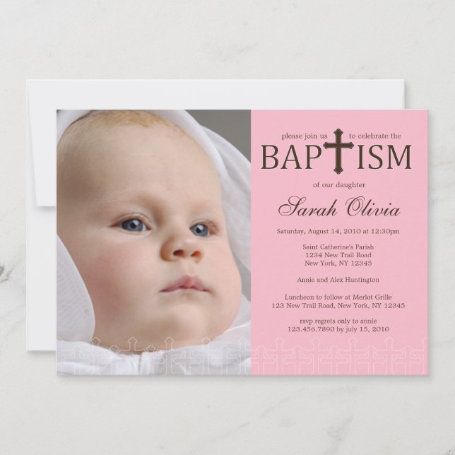 Elegant Cross Photo Baptism Invitation (Front)