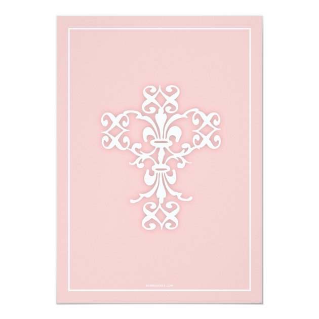 Elegant Cross Pink Girl Christening Invitation