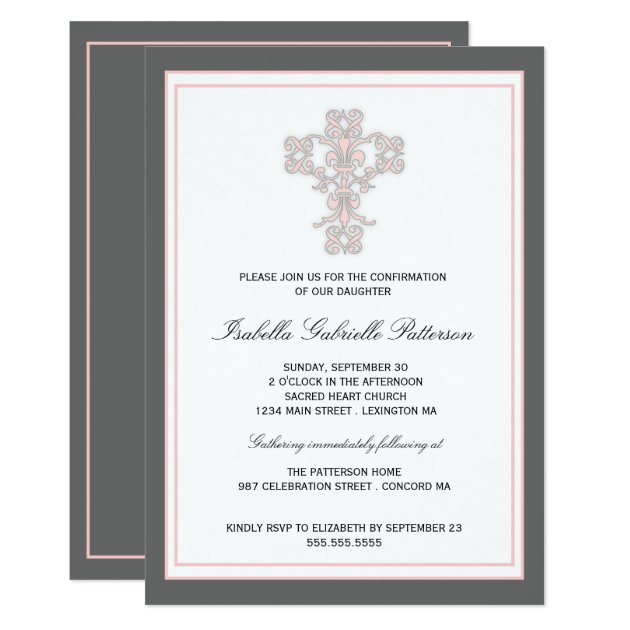 Elegant Cross Pink Girl First Communion Invitation