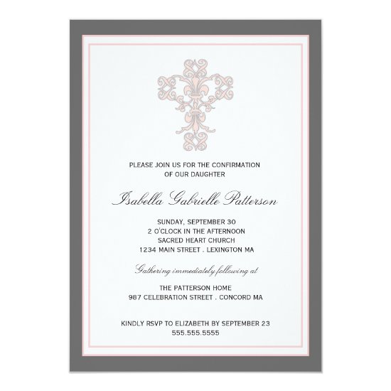Elegant Cross Pink Girl First Communion Invitation