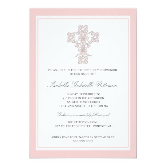 Elegant Cross Pink Girl First Communion Invitation | Zazzle.com