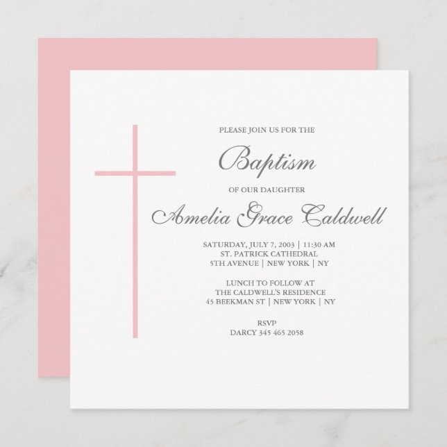 Elegant cross Pink invitation (Front/Back)