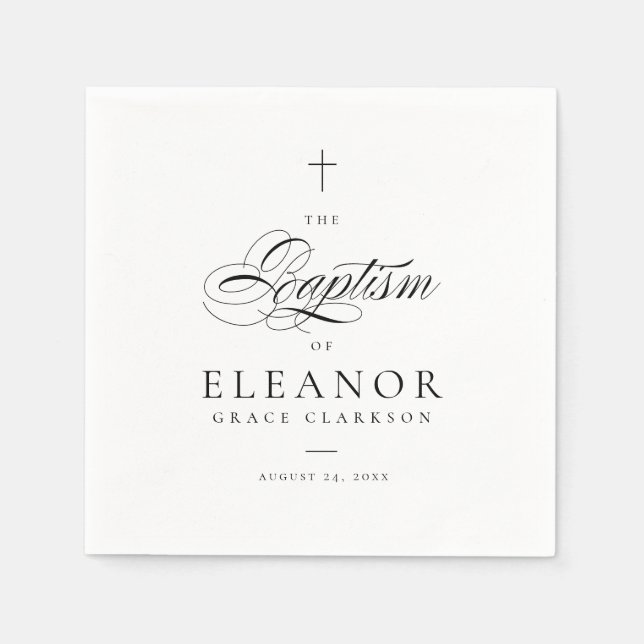 Elegant Cross Script Calligraphy Baptism Napkins (Front)