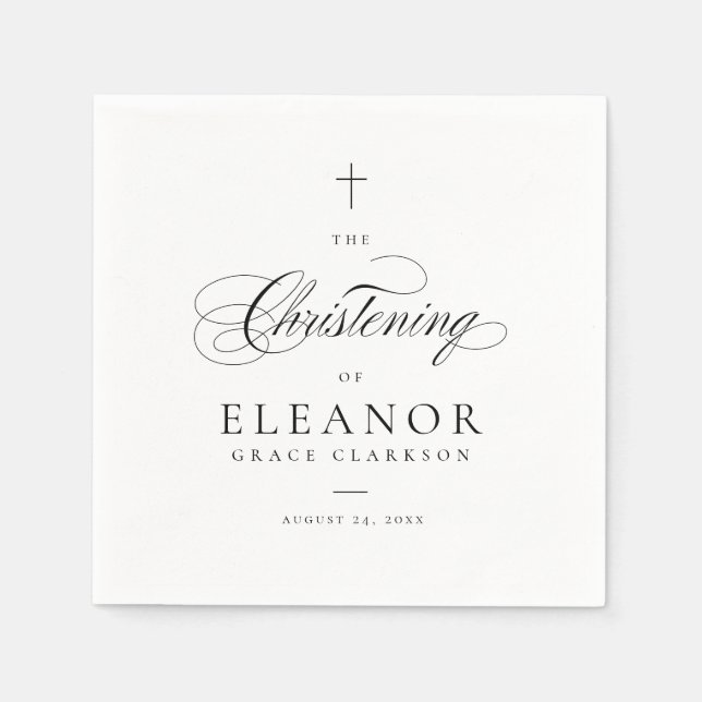 Elegant Cross Script Calligraphy Christening Napkins (Front)