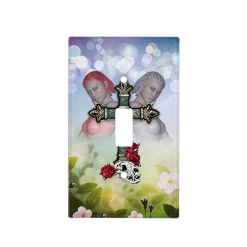 Elegant cross with fairys and skull light switch cover