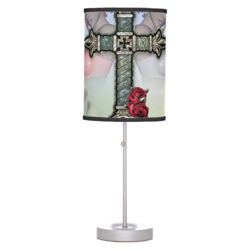Elegant cross with fairys and skull table lamp