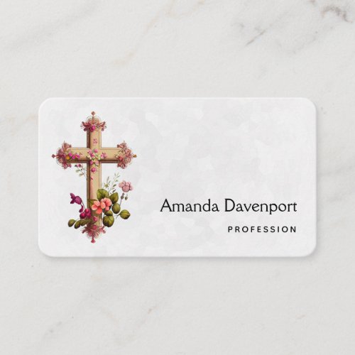 Elegant Cross with Pink Flowers Business Card