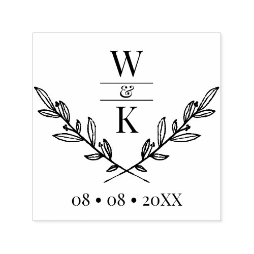 Elegant Crossed Greenery Wedding Monogram Self_inking Stamp