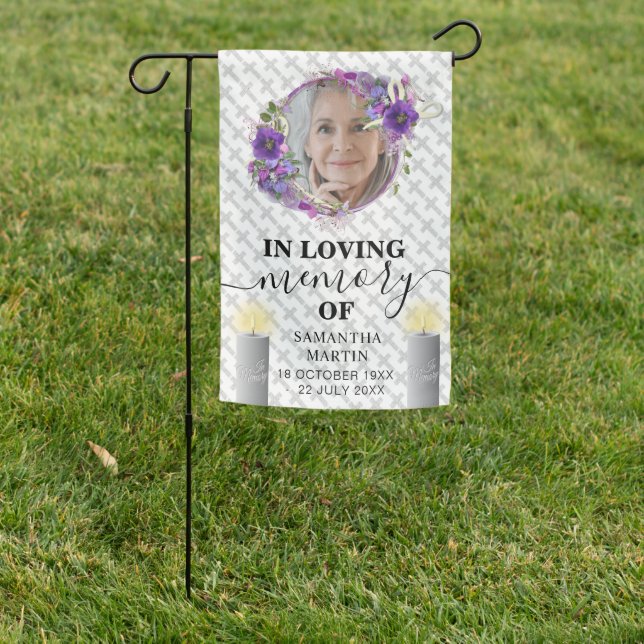 Elegant Crosses Floral Frame Grave Memorial Garden Flag (In SItu)