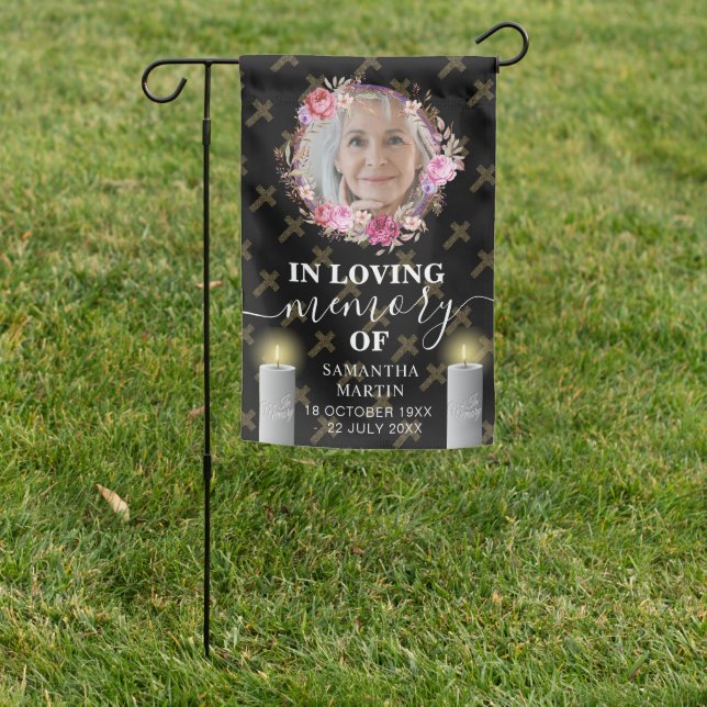 Elegant Crosses Rosy Cemetery Grave Memorial Garden Flag (In SItu)