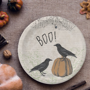 Elegant Crow Halloween Paper Plates