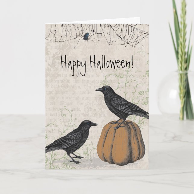 Elegant Crow Happy Halloween Card (Front)