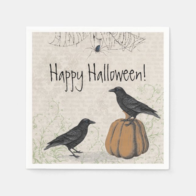 Elegant Crow Happy Halloween Napkins (Front)
