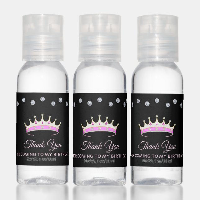 Elegant crown & diamonds on black Thank You Hand Sanitizer (Set)