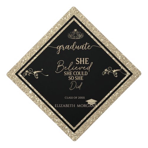 Elegant Crown Glitter Graduation Cap Glitter