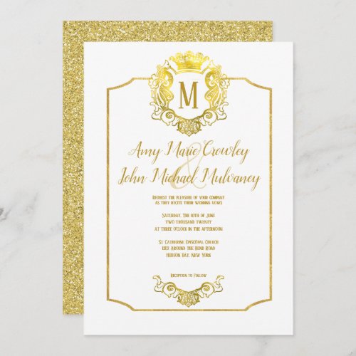 Elegant Crown Gold Royal Crest Wedding Invitation