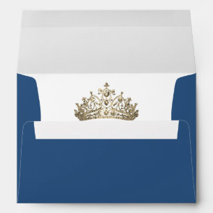 Elegant Crown Gold Tiara Princess Royal Blue Envelope