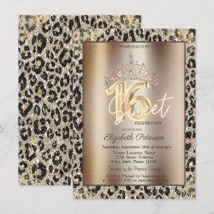 Elegant Crown Leopard Print Sweet 16   Invitation